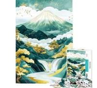 Rompecabezas de 1000 Piezas para Adolescentes Monte Fuji Sueños Cian Dorados Rompecabezas artístico para Adultos Juegos relajantes Corte de precisión Ideal para cumpleaños y Navidad (tamaño 38x52cm)