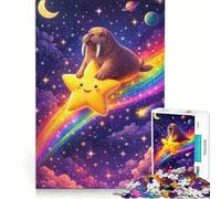 Rompecabezas de 1000 Piezas para Adolescentes Morsa Montando una Estrella fugaz Juego Educativo Carrera de Velocidad Manual Juego de desafío único 50x75cm