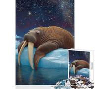 Rompecabezas de 1000 Piezas para Adolescentes morsa sobre Hielo bajo Cielo Estrellado Juguetes antiestrés Regalo de cumpleaños Juegos Divertidos colección de Artistas Bellas Artes tamaño 50x75cm