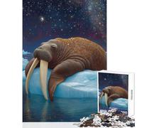 Rompecabezas de 1000 piezas para adolescentes morsa sobre hielo bajo cielo estrellado juguetes antiestrés regalos para mujeres y hombres juego imposible interesante reducción del estrés tamaño 38x26cm