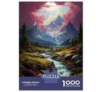 Rompecabezas De 1000 Piezas para Adolescentes Mountain Stream with Pink Clouds Rompecabezas para Adultos Juego Familiar Pero Divertido Y Humorístico Desafío Educativo 70x50cm/1000pcs