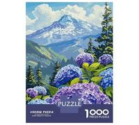 Rompecabezas De 1000 Piezas para Adolescentes Mountain View with Hydrangeas Rompecabezas De Juguete para Decoración De Pared Desafío Difícil Regalo De Cumpleaños, Regalos, 38x26cm/1000pcs