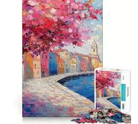 Rompecabezas de 1000 Piezas para Adolescentes Muelle de Flores de Cerezo,Encaje, Arte,Juego de concentración Mental,Tiempo de Descanso,diversión, (38x52cm)