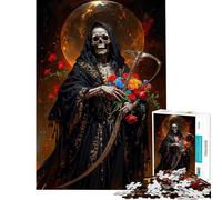 Rompecabezas de 1000 Piezas para Adolescentes Muerte Santa Muerte con Rosas Juego práctico y adictivo para Cultivar la Paciencia Un Gran Regalo Un Reto difícil (tamaño 38x26cm)