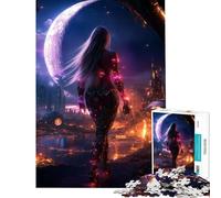 Rompecabezas de 1000 Piezas para Adolescentes Mujer ciberpunk en una Ciudad en Llamas Rompecabezas para Adultos Juegos relajantes decoración (tamaño 38x52cm)
