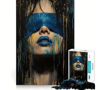 Rompecabezas de 1000 Piezas para Adolescentes Mujer con los Ojos vendados pintando,Arte de Bordes precisos,Juego de lógica,Momento de diversión Tranquila,Regalo artístico de Navidad 50x75cm