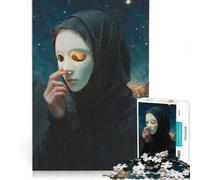 Rompecabezas de 1000 Piezas para Adolescentes Mujer con máscara bajo un Cielo Estrellado Juego de ingenio decoración Cada Pieza es única 38x26cm