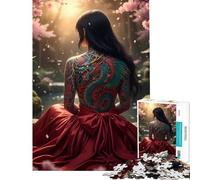 Rompecabezas de 1000 Piezas para Adolescentes Mujer con Tatuaje de dragón Entre Flores de Cerezo Juguetes educativos Juegos de ingenio Juego para Toda la Familia Regalo de cumpleaños (tamaño 75x50cm)