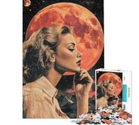 Rompecabezas de 1000 Piezas para Adolescentes Mujer contemplando la Luna roja Rompecabezas para Adolescentes Juguete Decorativo para la Pared Ideal para Mejorar la Memoria Regalos para Amigos