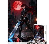 Rompecabezas de 1000 Piezas para Adolescentes Mujer guerrera con Espada bajo la Luna roja Juguete Educativo Regalo de cumpleaños Juego de ingenio colección de Artistas Bellas Artes tamaño 50x75cm