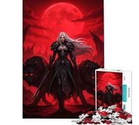 Rompecabezas de 1000 Piezas para Adolescentes Mujer guerrera con Lobos bajo la Luna roja Ayuda a ejercitar el Cerebro Regalos para Mujeres Juegos Familiares para Mayores Juego de Rompecabezas