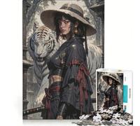 Rompecabezas de 1000 Piezas para Adolescentes Mujer guerrera con Tigre Blanco Juego Educativo de Velocidad Manual Juego de desafío único 38x52cm