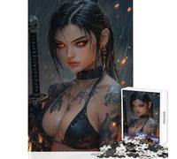 Rompecabezas de 1000 Piezas para Adolescentes Mujer guerrera Tatuada con Katana Juguete para decoración de Pared Regalo de Amigo Secreto Juego Imposible descompresión Intelectual tamaño 38x26cm