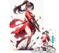 Rompecabezas de 1000 Piezas para Adolescentes Mujer guerrera Vestida de Rojo Juguete Educativo Que desafía la Mente Juego de ingenio Un Reto difícil Regalos de Amigo Invisible (tamaño 50x75cm)
