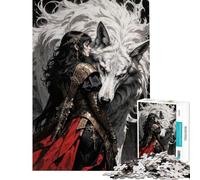 Rompecabezas de 1000 Piezas para Adolescentes Mujer guerrera y Lobo Blanco Rompecabezas para Adultos Juegos relajantes Decoración de Pared Desafío Educativo (Tamaño 38x26cm)