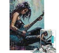 Rompecabezas de 1000 Piezas para Adolescentes Mujer Guitarrista pintando Rompecabezas para Adultos Juego práctico Corte de precisión Actividades Divertidas para Hacer en casa (tamaño 38x26cm)