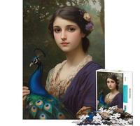 Rompecabezas de 1000 Piezas para Adolescentes Mujer Joven con Pavo Real Ayuda a ejercitar el Cerebro Decoración de Pared Juguetes Aptos para Mayores de 14 años (50x75cm)