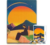 Rompecabezas de 1000 Piezas para Adolescentes: Mujer Leyendo bajo un Sol Gigante, Juego de desafío único, Corte de precisión, Juguete Educativo, tamaño 38x26cm