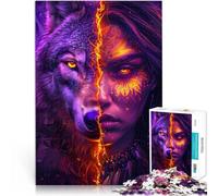 Rompecabezas de 1000 Piezas para Adolescentes Mujer Lobo Naranja Brillante Montaje de Patrones Regalos de cumpleaños, Regalos, Arte Mural 38x26cm