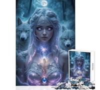 Rompecabezas de 1000 Piezas para Adolescentes Mujer mística con Lobos y Magia Juguetes de decoración para el hogar Grandes Regalos y Juguetes Juego Familiar interacción Entre Padres e Hijos 38x26cm