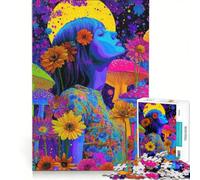 Rompecabezas de 1000 Piezas para Adolescentes Mujer psicodélica con Flores y Setas Juegos educativos Ideales para la diversión Familiar y como Regalo para Amigos y Familiares 50x75cm