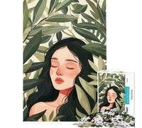 Rompecabezas de 1000 Piezas para Adolescentes Mujer rodeada de Hojas Verdes Ayuda a ejercitar el Cerebro Juguete Educativo para el Aprendizaje Decoración de Pared Apto para Mayores de 14 años 38x26cm