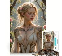 Rompecabezas de 1000 Piezas para Adolescentes Mujer Rubia con Tatuajes y Rosas Diseño de Corte preciso Juguete para ejercitar la Mente Ideal para Relajarse y divertirse en cumpleaños 50x75cm