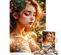 Rompecabezas de 1000 Piezas para Adolescentes Mujer Rubia en un jardín Juguete Educativo de 1000 Piezas Un Gran Regalo para los Amantes de los Juegos Una Obra de Arte (38x26cm)