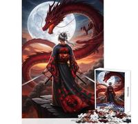 Rompecabezas de 1000 Piezas para Adolescentes: Mujer samurái Frente a un dragón Rojo decoración del hogar Juguetes Ideas de Regalo para Juegos educativos para cumpleaños y Navidad tamaño 38x52cm