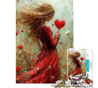 Rompecabezas de 1000 Piezas para Adolescentes Mujer sosteniendo un corazón en un Campo Rompecabezas para Adultos Juguetes de Bricolaje Una Obra de Arte cumpleaños y Navidad
