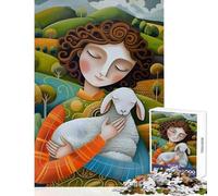 Rompecabezas de 1000 Piezas para Adolescentes Mujer sosteniendo un Cordero en un Paisaje Juguete para decoración de Pared Regalos de cumpleaños Juego de ingenio descompresión Intelectual 50x75cm