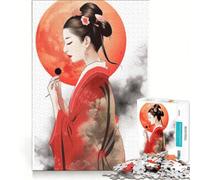 Rompecabezas de 1000 Piezas para Adolescentes Mujer Tradicional Vestida de Rojo Ideal para decoración de Pared Regalo de cumpleaños o para Decorar un Escritorio 38x52cm