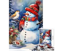 Rompecabezas de 1000 Piezas para Adolescentes muñeco de Nieve de Acuarela con pájaro y té Juguete para decoración de Pared Regalo de cumpleaños Juegos relajantes Que mejoran el Amor en Pareja 38x52cm