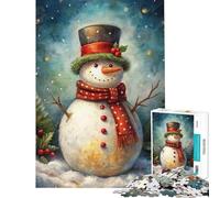 Rompecabezas de 1000 Piezas para Adolescentes Muñeco de Nieve Festivo en un país de Las Maravillas Invernal Rompecabezas Relajante para Juegos de Pared Toda la Familia (38x26cm)