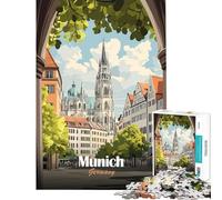 Rompecabezas de 1000 Piezas para Adolescentes Múnich Alemania póster de Viaje Juguete Juego Intelectual Juegos relajantes Adecuado para Parejas Regalo Divertido (tamaño 38x26cm)