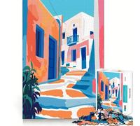 Rompecabezas de 1000 Piezas para Adolescentes,Mykonos,Grecia,Arte Abstracto de Corte Fino,lógica,Juguete Divertido,Tiempo de Juego Acogedor,decoración navideña para la Pared (38x26cm)