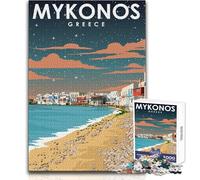 Rompecabezas de 1000 Piezas para Adolescentes, Mykonos, Grecia, Arte Nocturno, Juego Educativo Familiar para Mejorar la Memoria, Regalo de cumpleaños, tamaño 38x26cm
