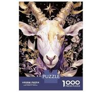 Rompecabezas De 1000 Piezas para Adolescentes Mystical Goat with Golden Horns and Flowers Rompecabezas para Adultos Juegos Relajantes Decoración Interacción Entre Padres E Hijos 70x50cm/1000p