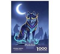 Rompecabezas De 1000 Piezas para Adolescentes Mystical Wolf Pack Under Crescent Moon Rompecabezas para Adultos Juegos Familiares Mejora La Memoria Cumpleaños Y Navidad 38x26cm/1000pc