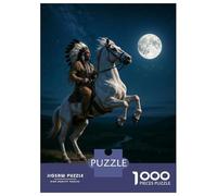 Rompecabezas De 1000 Piezas para Adolescentes Native American on Horse Under Moonlight Rompecabezas para Adultos Juegos De Relajación Desafío Difícil Desafío Educativo 52x38cm/1000pcs