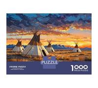 Rompecabezas De 1000 Piezas para Adolescentes Native American Teepees Sunset Rompecabezas para Adultos Juguete Decoración De Pared Patrón De Montaje Gran Regalo para Jugar 70x50cm/1000pcs