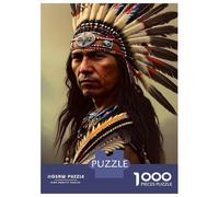 Rompecabezas De 1000 Piezas para Adolescentes Native American Warrior Art Print Rompecabezas para Adolescentes Juego Familiar Mejora La Memoria Cumpleaños Y Navidad 52x38cm/1000pcs