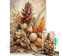 Rompecabezas de 1000 Piezas para Adolescentes Naturaleza Muerta otoñal con piñas,articulaciones Suaves,Divertido para Entrenar la Mente,Juego Casual,decoración navideña (38x26cm)