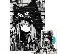 Rompecabezas de 1000 Piezas para Adolescentes Nekomimi Graffiti Black Puzzle para Adultos Juguetes antiestrés Montaje de Patrones Desafío Educativo (Tamaño 38x26cm)