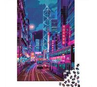Rompecabezas De 1000 Piezas para Adolescentes Neon City Lights Vibrant Urban Scene Rompecabezas para Adultos Juego Familiar Decoración del Hogar Cumpleaños Y Navidad 70x50cm/1000pcs