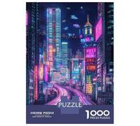 Rompecabezas De 1000 Piezas para Adolescentes Neon City Lights Wallpaper Rompecabezas para Adultos Juegos Relajantes Arte De Pared Diversión En Casa Actividades, 52x38cm/1000pcs