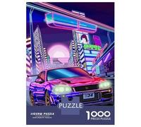 Rompecabezas De 1000 Piezas para Adolescentes Neon City Skyline with Sports Car Rompecabezas para Adultos Juego De Ingenio Pero Divertido Y Humorístico Desafío Educativo 38x26cm/1000pcs