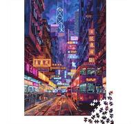 Rompecabezas De 1000 Piezas para Adolescentes Neon Cityscape Vibrant Nightlife Rompecabezas para Adultos Juguete Decoración De Pared Mejora La Memoria Desafío Educativo 52x38cm/1000pcs