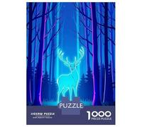 Rompecabezas De 1000 Piezas para Adolescentes Neon Deer in Blue Forest Rompecabezas para Adultos Juegos De Relajación Ensamblaje De Patrones Diversión En Casa Actividades, 38x26cm/1000pcs