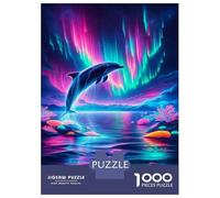 Rompecabezas De 1000 Piezas para Adolescentes Neon Dolphin Aurora Wall Art Print Rompecabezas para Adultos Juegos Divertidos Desafío Educativo De Análisis Y Lógica 52x38cm/1000pcs